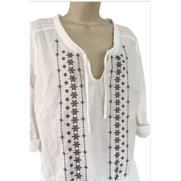 Prana White Embroidered Drawstring Waist Lightweight Tunic Top Sz Small - Picture 2 of 7